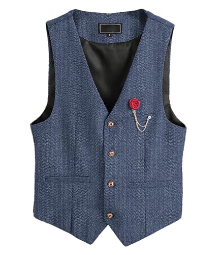 Tuikayoo Womens Herringbone Tweed Vest ärmellos Button Down Top V Neck Outerwear Weste （Marineblau，M） von Tuikayoo
