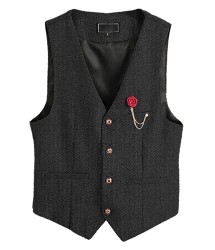 Tuikayoo Womens Herringbone Tweed Vest ärmellos Button Down Top V Neck Outerwear Weste （Schwarz，S） von Tuikayoo