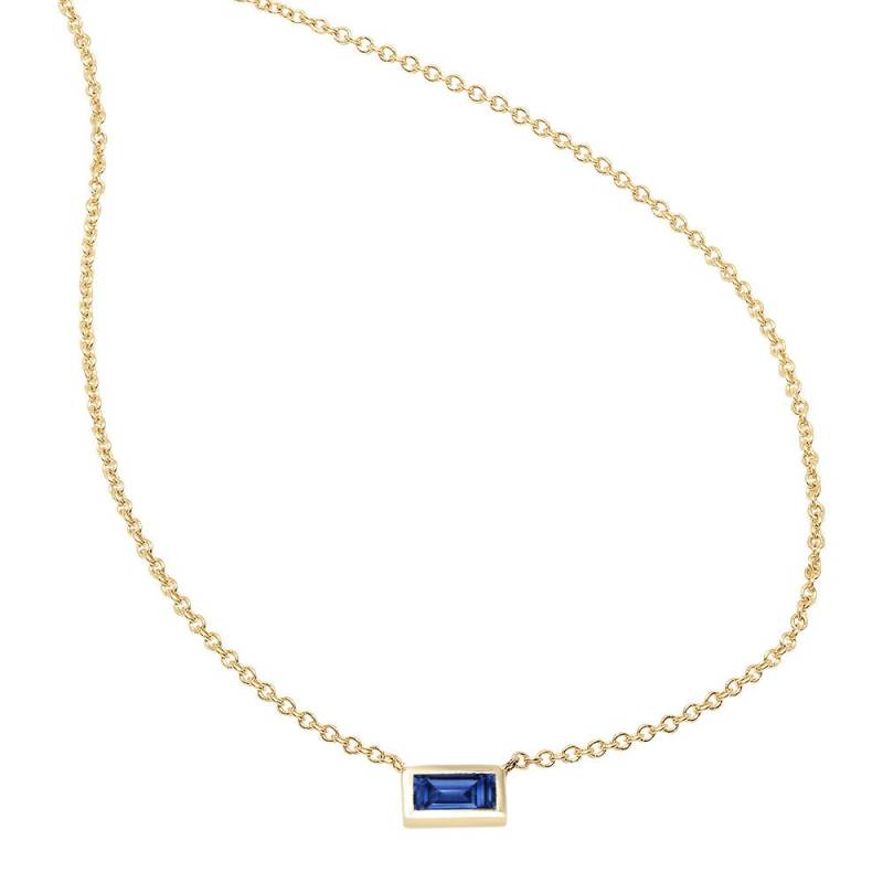 Baguette Saphir Halskette, 14K Solid Gold Zarte Kette Petite Blauer September Geburtsstein von Tulajewelry