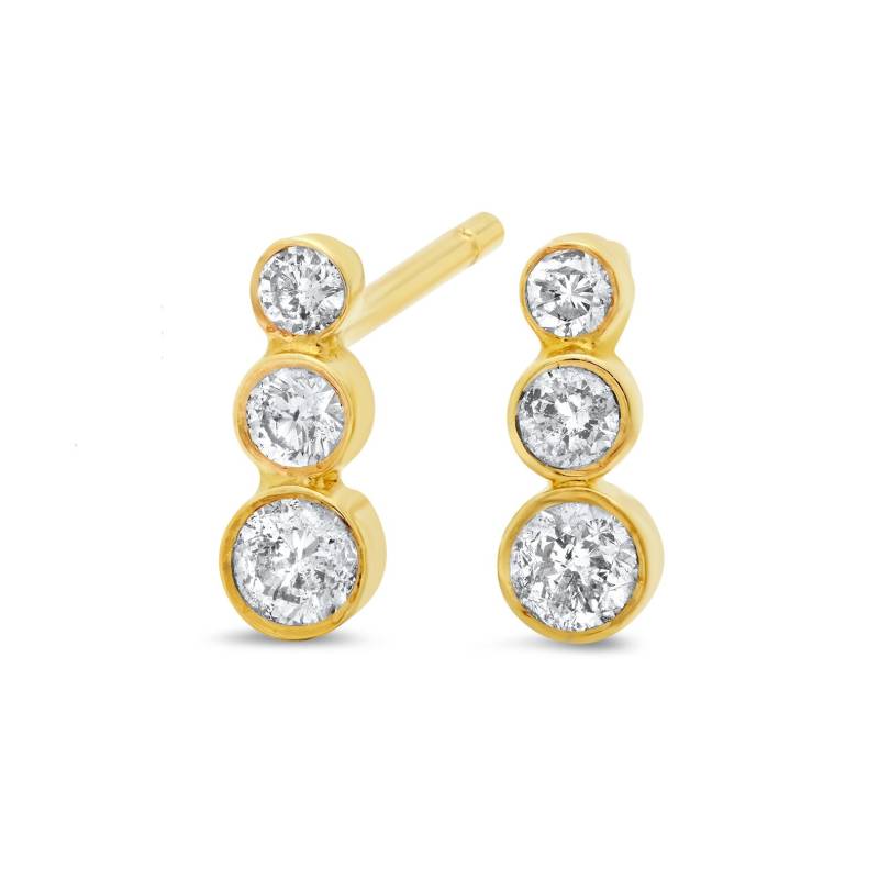 Lünette Set Diamant Ohrringe, 3 Diamanten Ohrringe Post, Diamant-Post, Echte Gold Petite Lobe 14K Ohrstecker von Tulajewelry