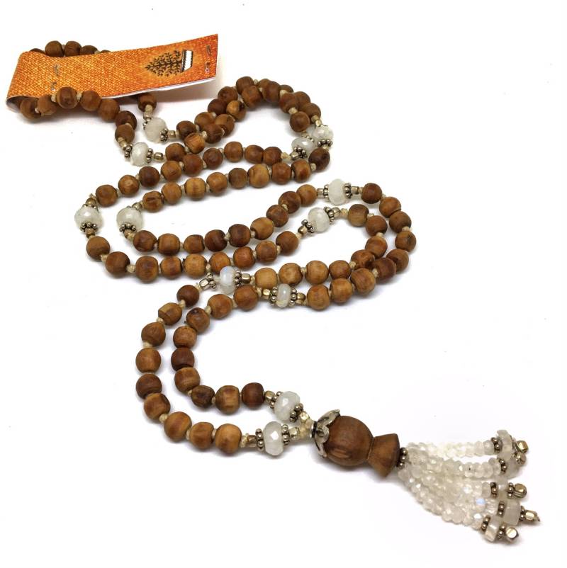 Chandra Mala 108 Tulasi Tulsi Perlen Mit Mondsteinen Und Sterling Silber von TulasiMaharani