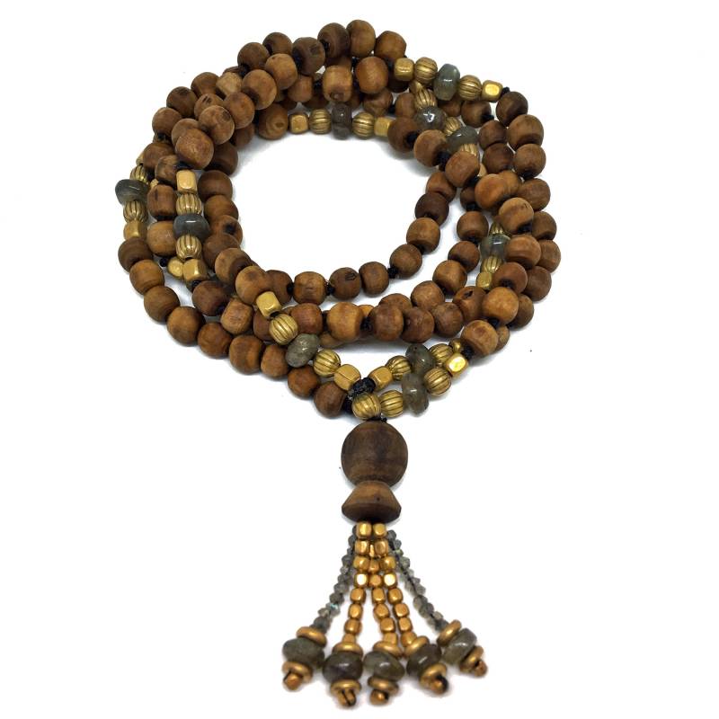 Dham Mala 108 Tulasi Tulsi Labradorit Und Messing - Perlen, 108, Yoga-Schmuck, Meditation Perlen von TulasiMaharani