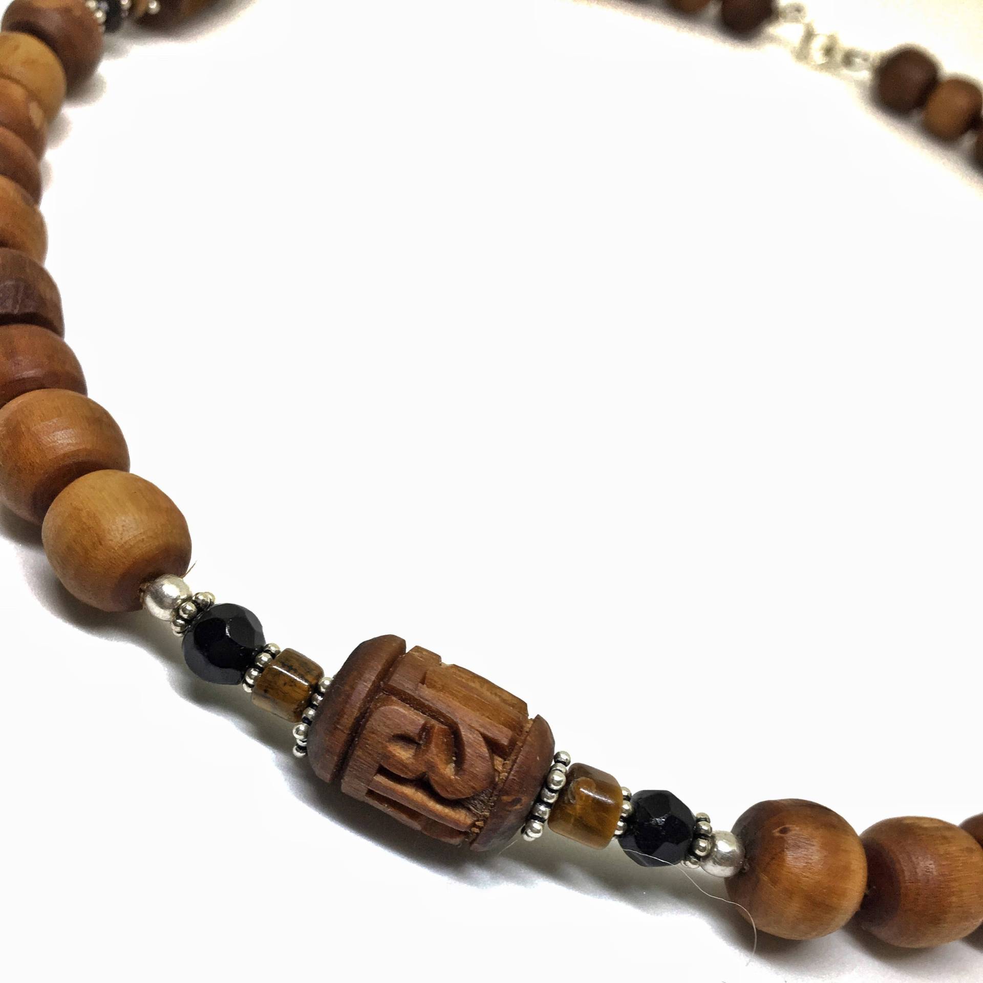 Drei Radhe Geschnitzt Tulasi/Tulsi, Mit Tigerauge, Black Onyx, Sterling Silber von TulasiMaharani