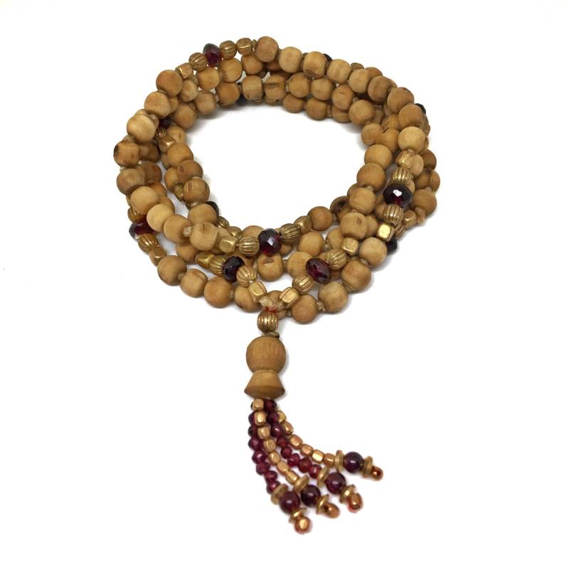 Kamal Mala 108 Tulasi Tulsi Granat Und Messing - Perlen, 108, Yoga-Schmuck, Meditation Perlen von TulasiMaharani