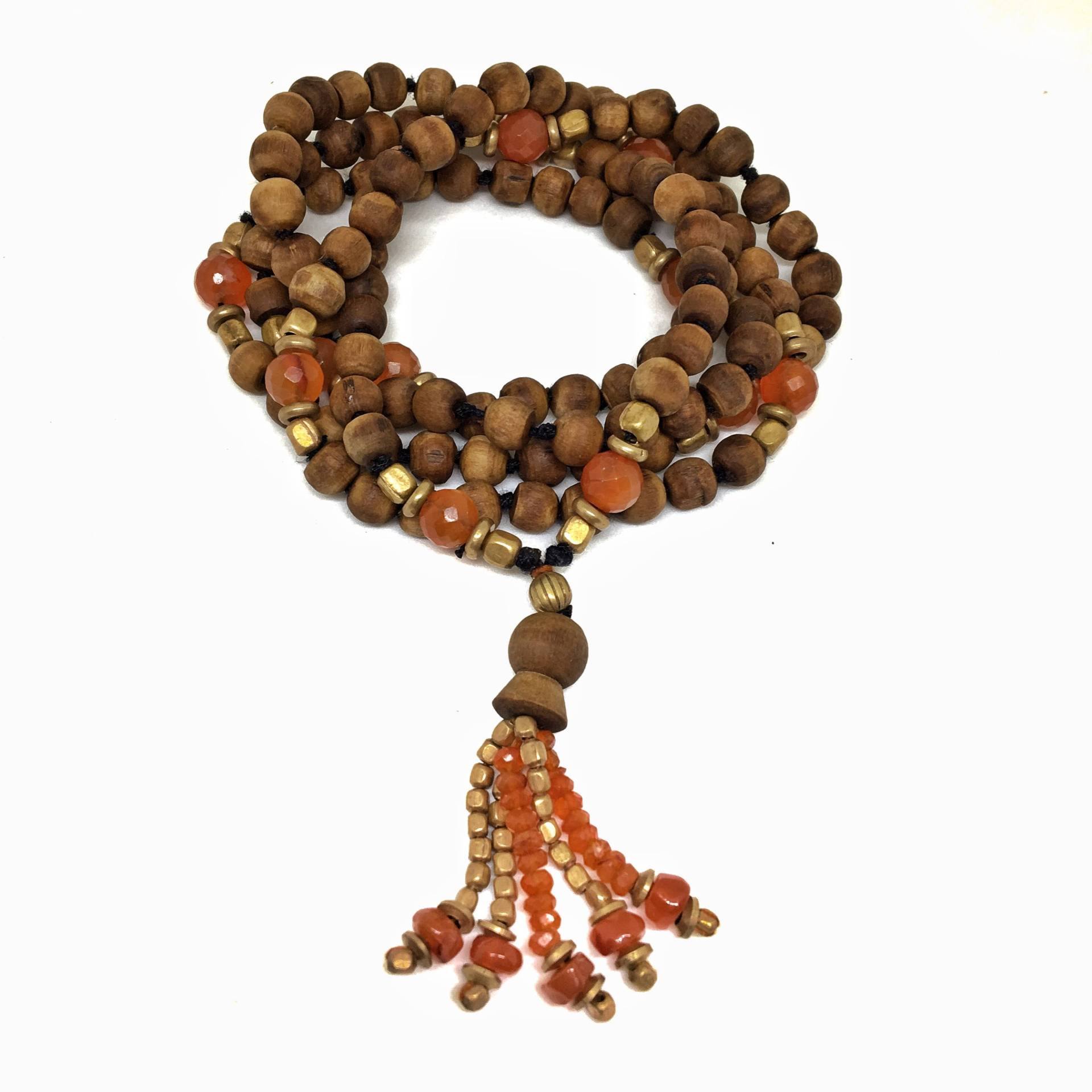 Surya Mala 108 Tulasi Tulsi Karneol Und Messing - Perlen, 108, Yoga-Schmuck, Meditation Perlen von TulasiMaharani