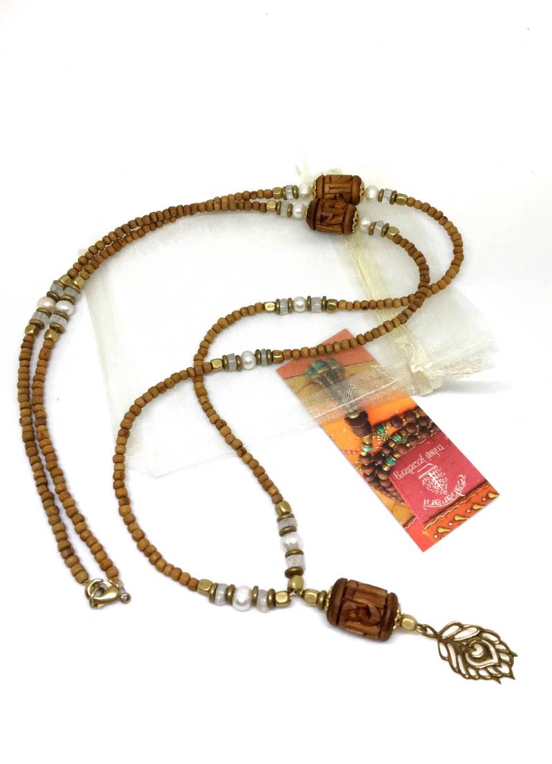 Varshana Lange Tulasi/Tulsi-Halskette Mit Pfauenanhänger von TulasiMaharani