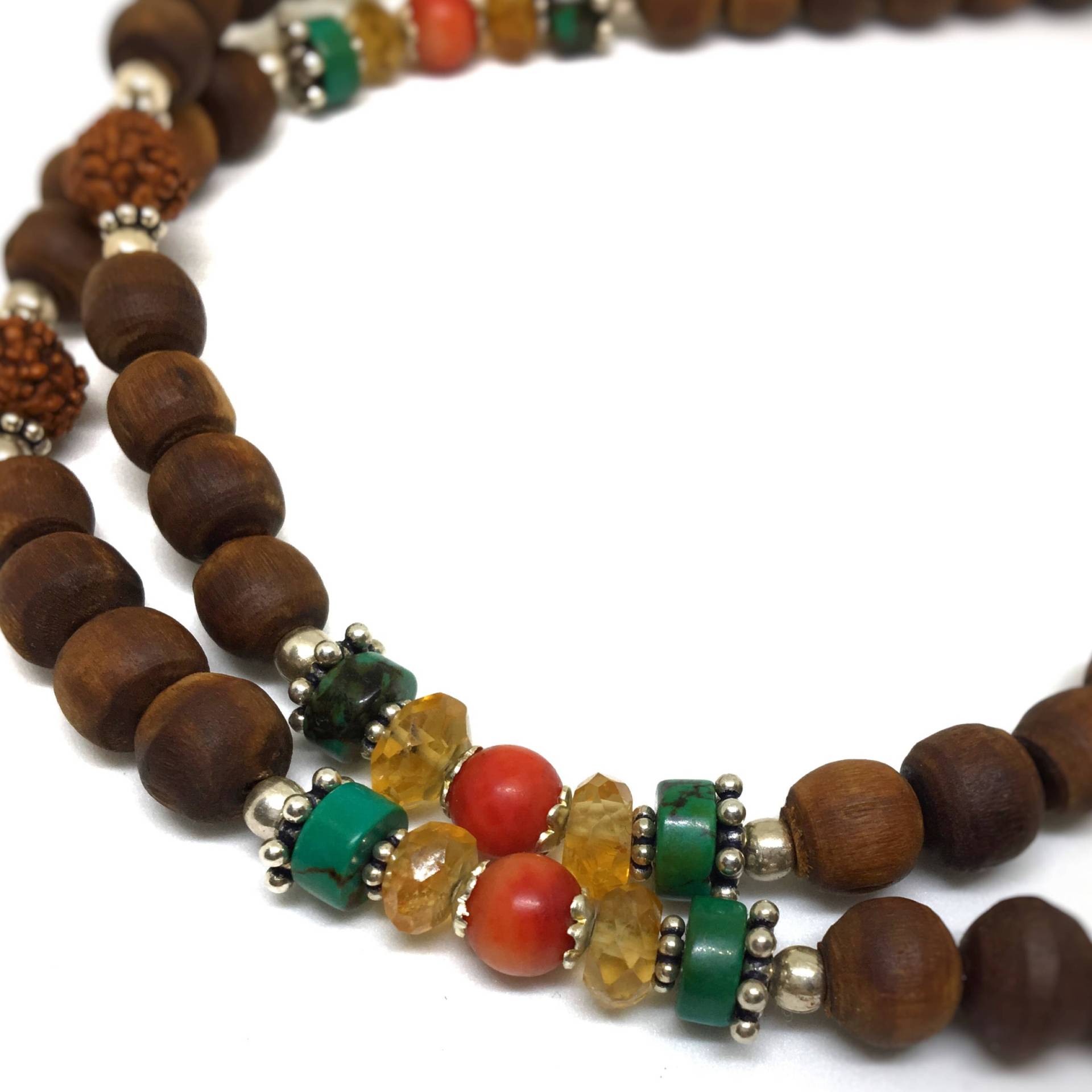 Wurzeln Rama Tulasi/Tulsi Kette Mit Sterling Silber, Türkis, Koralle, Citrin Und Kavatcha Center von TulasiMaharani