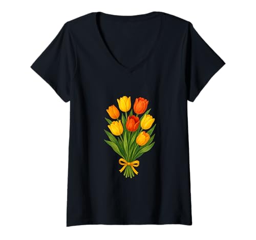 Damen Bündel Frühlingstulpen Blumen Natur Ostern Gartenleben T-Shirt mit V-Ausschnitt Damen Bündel Frühlingstulpen Blumen Natur Ostern Gartenleben T-Shirt mit V-Ausschnitt von Tulip Bloom Society Nature Club
