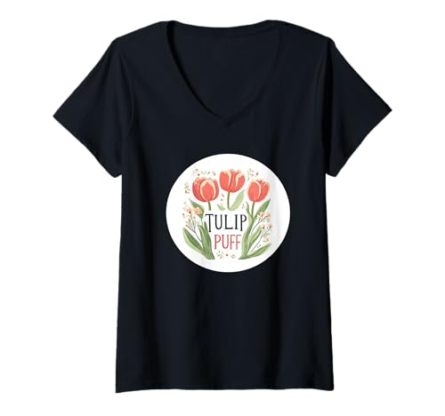 Damen Erstaunliches Tulpenblumenkostüm mit Puff-Rede-Outfit T-Shirt mit V-Ausschnitt Damen Erstaunliches Tulpenblumenkostüm mit Puff-Rede-Outfit T-Shirt mit V-Ausschnitt von Tulip Outfit