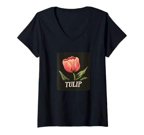 Damen Hübsches Tulpenblumenkostüm T-Shirt mit V-Ausschnitt Damen Hübsches Tulpenblumenkostüm T-Shirt mit V-Ausschnitt von Tulip Outfit