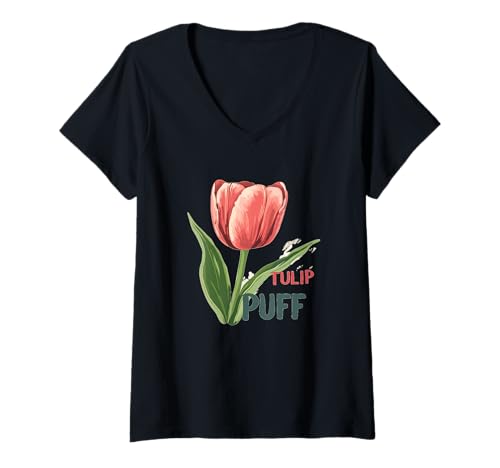 Damen Schöne rote Tulpe mit süßem Spruch für die Blumensaison T-Shirt mit V-Ausschnitt Damen Schöne rote Tulpe mit süßem Spruch für die Blumensaison T-Shirt mit V-Ausschnitt von Tulip Outfit