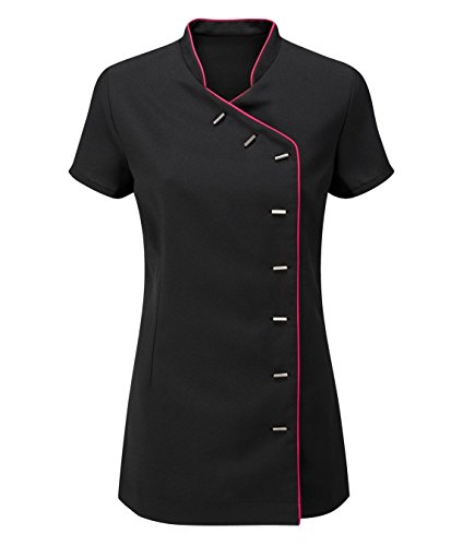 Damen Beauty Tunika Friseur SPA Nagelsalon Therapeutin Massageliege Tunika Uniform Arbeitskleidung Tops Tücher, Material: 100 % Polyester, 175 g., schwarz / pink, 20 von Tulip