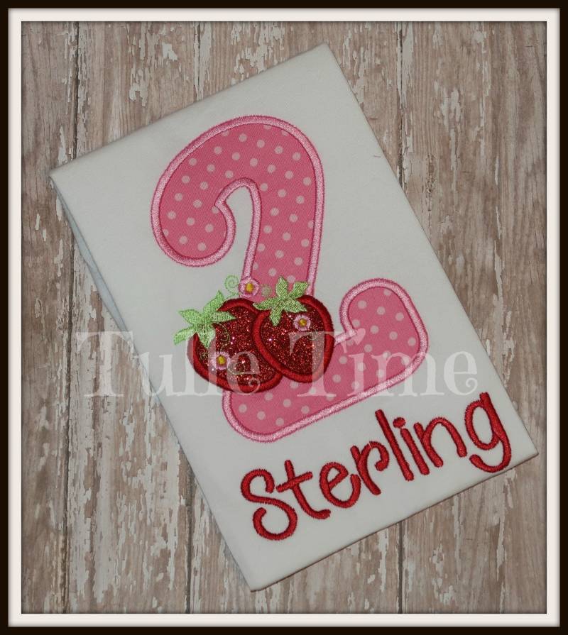 Erdbeer Zahl Geburtstag Shirt Pink Rot Glitzer Jedes Alter 1.2. 3. 4. 5. 6 von Tulletime