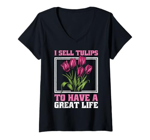 Damen Gärtner I SELL TULIPS TO HAVE A GREAT LIFE Lustig Tulpen T-Shirt mit V-Ausschnitt von Tulpen Geschenk Tulpe Shirt Gärtner Tulpe Frühling