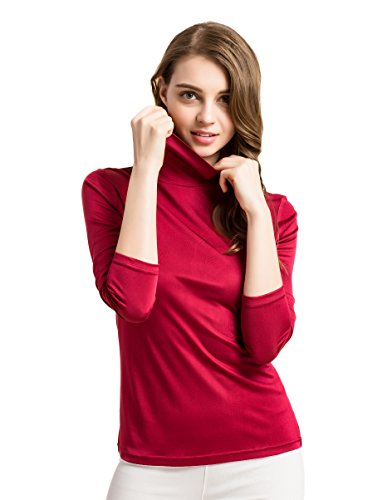 Damen 100% Seide T-Shirt Lange Ärmel Darunter Burgunderrot XL Damen 100% Seide T-Shirt Lange Ärmel Darunter Burgunderrot XL von Tulpen