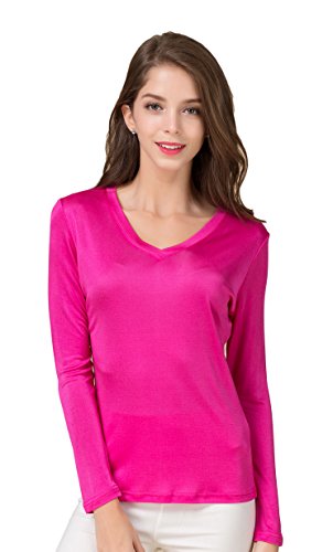Damen 100% Seide Unterhemd Stretch Oberteil Herbst Top Pink S von Tulpen