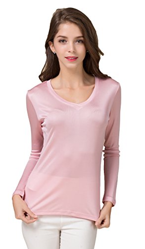 Damen 100% Seide Unterhemd Stretch Oberteil Herbst Top Russet Rot S von Tulpen