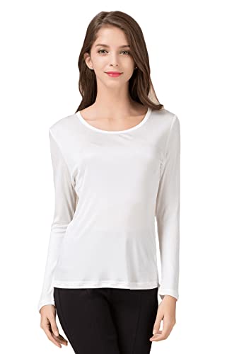 Damen 100% Seide Unterhemd Stretch Oberteil Herbst Top Weiss S von Tulpen