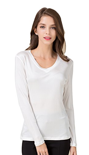 Damen 100% Seide Unterhemd Stretch Oberteil Herbst Top Weiss S von Tulpen