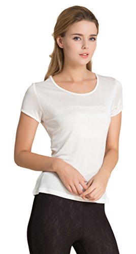 Damen 100% Seide Unterhemd Stretch Oberteil Sommer Top Weiss S von Tulpen