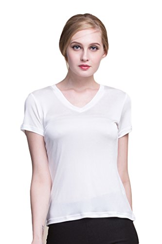 Damen 100% Seide Unterhemd Stretch Oberteil Sommer Top Weiss S von Tulpen