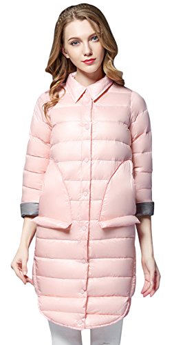 Damen Daunenjacken Winter Kaelteschutz Quilted Trenchcoat Rosa L von Tulpen