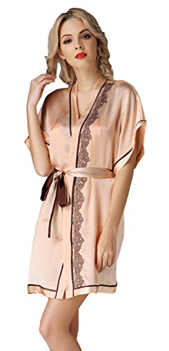 Damen Lace Schlafanzug Set Pure Silk Morgenmantel Nachtkleid Nachthemd Beige S von Tulpen