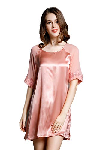 Damen Reiner Seide Nachtkleid Reizwaesche Schlafanzug Rosa M von Tulpen