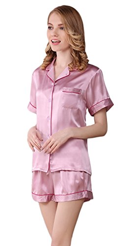 Damen Reiner Seide Schlafanzug Pajama Sets Kurzarm Nachthemd Lila L von Tulpen