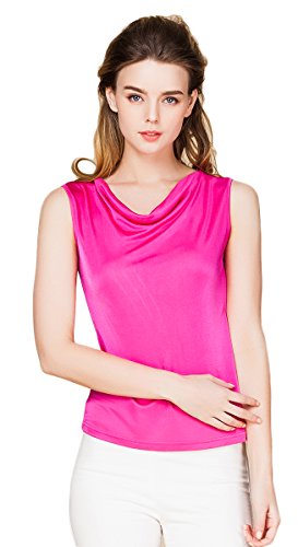 Damen Reiner Seide Tops Aermellos T-Shirt Cowl Neck Vest Pink M von Tulpen