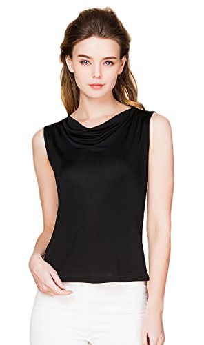 Damen Reiner Seide Tops Aermellos T-Shirt Cowl Neck Vest Schwarz M von Tulpen