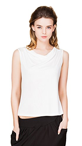 Damen Reiner Seide Tops Aermellos T-Shirt Cowl Neck Vest Weiss M von Tulpen