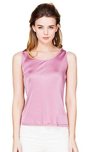 Damen Reiner Seide Tops Aermellos T-Shirt Rundhals Vest Lila L von Tulpen