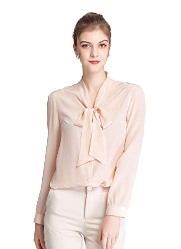 Damen Reiner Seide Tops Langarm T-Shirt Hellbeige M von Tulpen