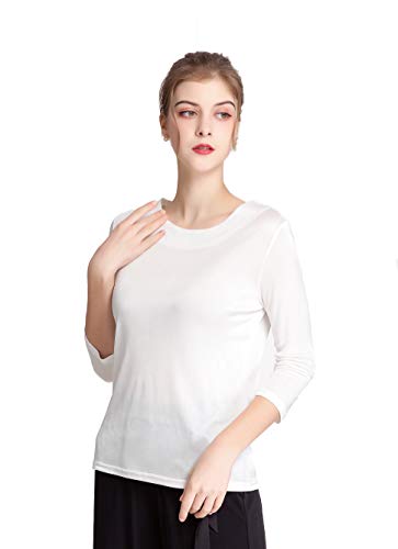 Damen Reiner Seide Tops Langarm T-Shirt Weiss M von Tulpen