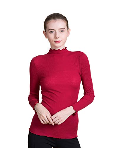Damen Wool T-Shirt Long Sleeve Highneck Sweater Burgunderrot von Tulpen