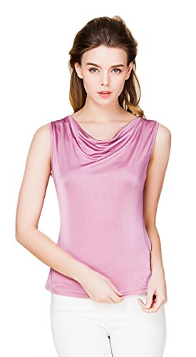 Frauen Reiner Seide Tops Aermellos T-Shirt Cowl Neck Vest Brick Rot M von Tulpen