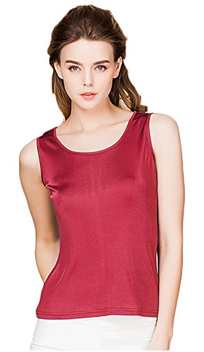 Frauen Reiner Seide Tops Aermellos T-Shirt Rundhals Vest Burgunderrot L von Tulpen