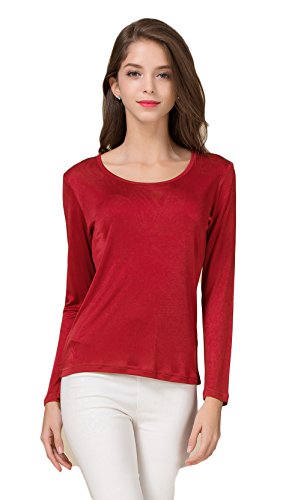 Frauen T-Shirt Rundhals Casual Knit Fabric Tops Walk Outside Burgunderrot M von Tulpen