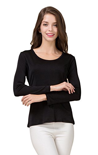 Frauen T-Shirt Rundhals Casual Knit Fabric Tops Walk Outside Schwarz M von Tulpen