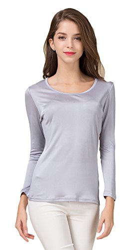 Frauen T-Shirt Rundhals Casual Knit Fabric Tops Walk Outside Silbergrau M von Tulpen