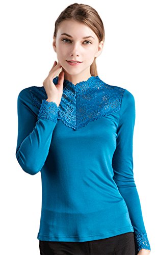 Frauen T-Shirt Spitzen Haekeln Casual Knit Fabric Hook Flower Meerblau M von Tulpen