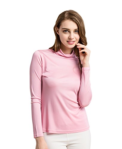 Frauen T-Shirt Stehkragen Casual Knit Fabric Tops Walk Outside Rosa M von Tulpen