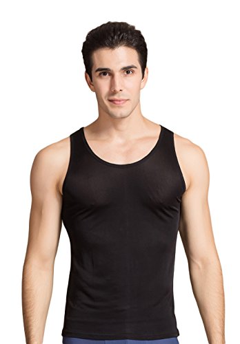 Herren Maulbeerseide Unterhemd Stretch Oberteil Darunter Vest Schwarz L von Tulpen