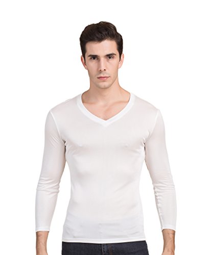 Herren Seide Unterhemd Stretch Oberteil Herbst Top Weiss S von Tulpen