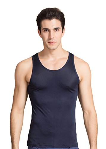 Jungen Reiner Seide Tops Aermellos T-Shirt Rundhals Weste Navyblau M von Tulpen