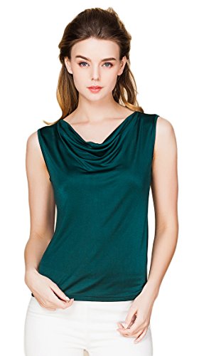 Maedchen Reiner Seide Tops Aermellos T-Shirt Cowl Neck Vest Dunkel Gruen M von Tulpen