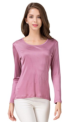 Maedchen Reiner Seide Tops Langarm T-Shirt Mulberry Silk Rubber Rot L von Tulpen