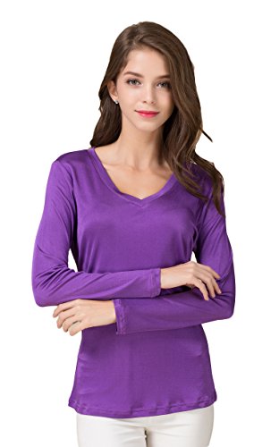 Maedchen Reiner Seide Tops Langarm T-Shirt Mulberry Silk Violett L von Tulpen