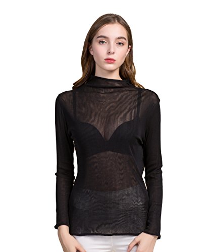 Maulbeerseide Darunter L?nge ?rmel Cocktail Party Transparent Shirts Schwarz XL von Tulpen